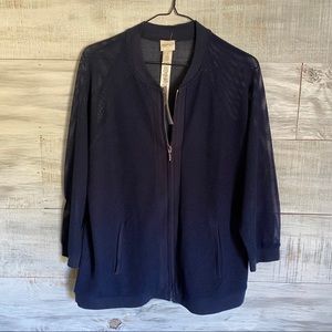 NWT Zenergy by Chico’s All Mesh Blue Zip Jacket
